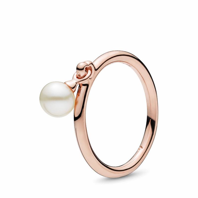 Pandora Rose™ Contemporary Pearl Stackable Ring Ireland - Pandora Rose/White/Freshwater Cultured Pea